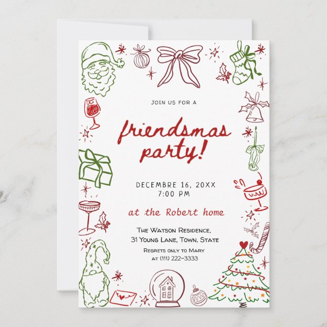 Invitación de Navidad Hand Drawn Friendsmas (Anverso)
