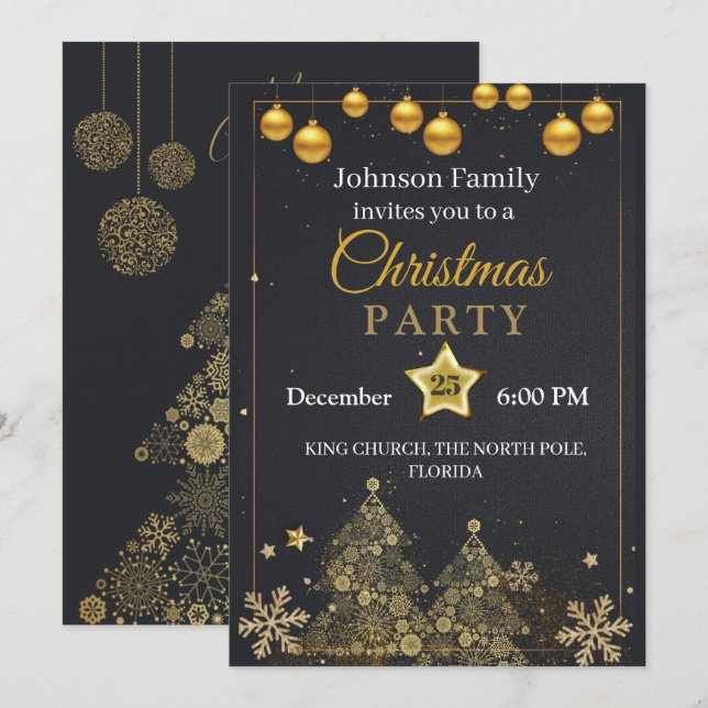 Invitación de Navidad | Invitación Dorada (Anverso / Reverso)