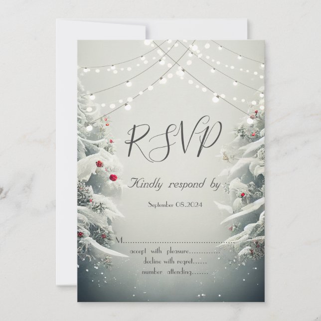 Invitación de Navidad, Luces de Cadena Nieve RSVP  (Anverso)