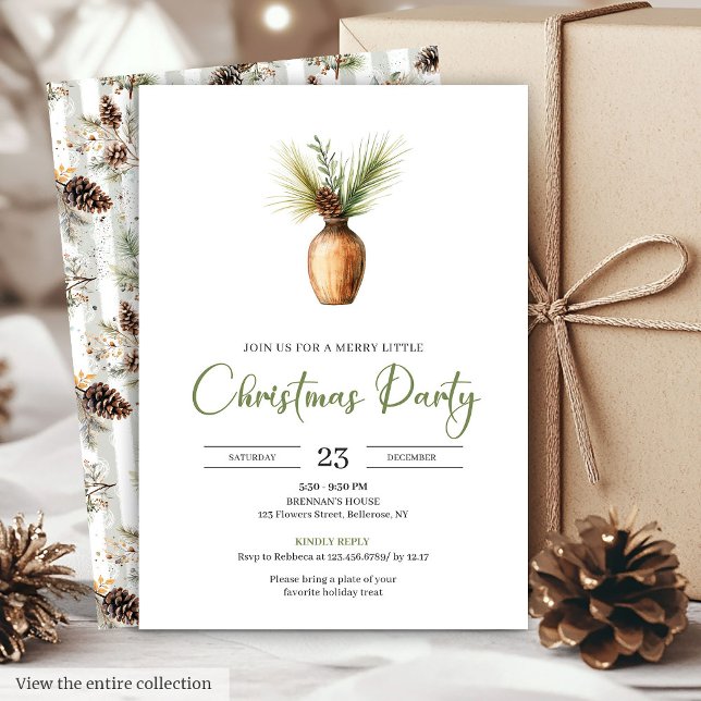 Invitación de Navidad Minimalista Boho Acuarela Ti (Minimalist Boho Earthy Watercolor Christmas Invite)