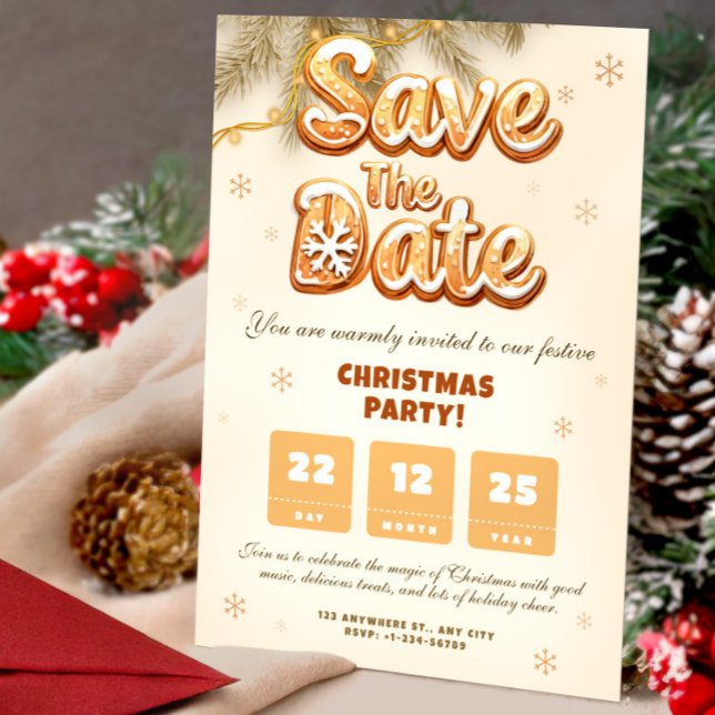 Invitación de Navidad para Fiesta de Invierno de P (Gingerbread Save the Date Christmas Winter Party Invitation)