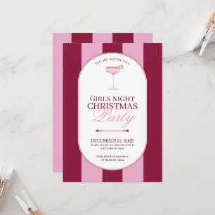Invitación de Navidad para niñas con franja rosa a