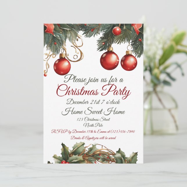 Invitación de Navidad personalizable (Anverso de pie)