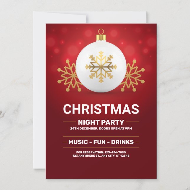 invitación de Navidad roja y dorada, Nochebuena  (Anverso)