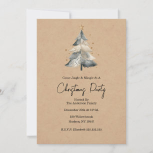 Invitación de Navidad Rustic Tree Jingle and Mingl