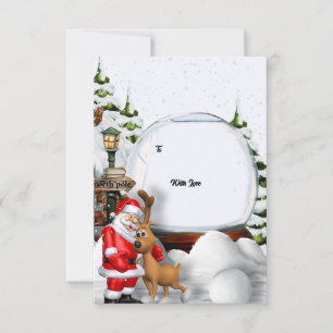 Invitación de Navidad - Santa y Reno de Invierno