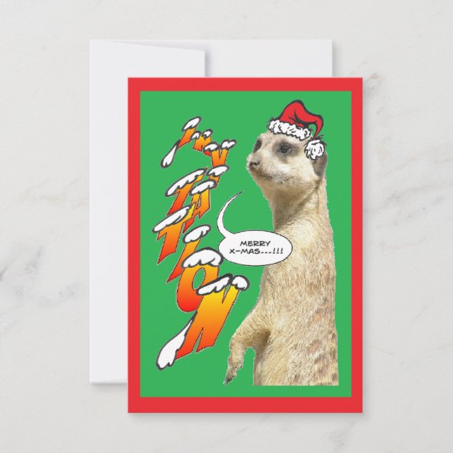 Invitación de Navidad Suricata Verde X-Mas (Anverso)