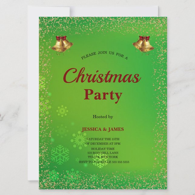 Invitación de Navidad verde copos de nieve elegant (Anverso)