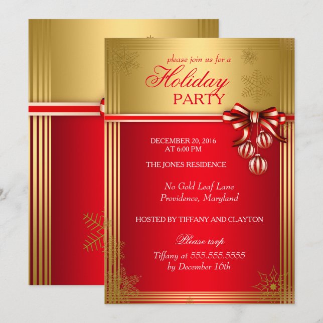 Invitación de Navidad y Fiestas con Adorno de Cint (Anverso / Reverso)