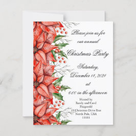 Invitación de Navidad y Fiestas con Poinsettia
