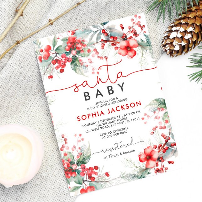Invitación de navidades Berry Santa Baby Shower (Subido por el creador)
