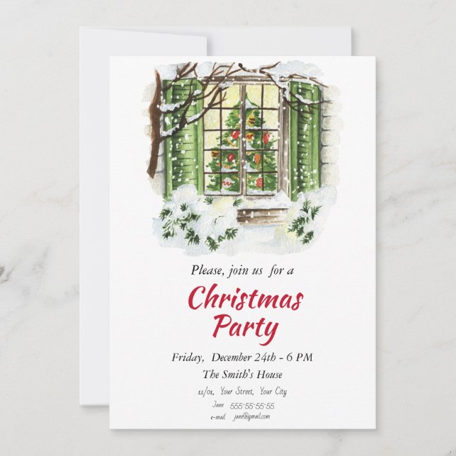 Invitación de navidades con árbol de Navidad (Anverso)