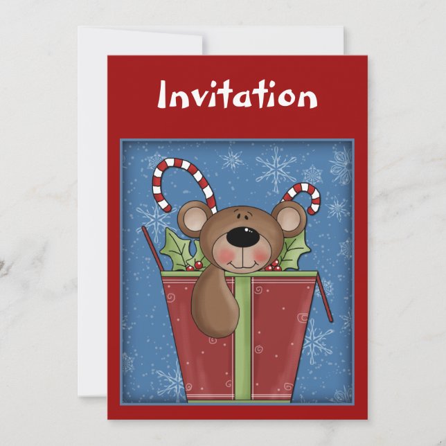 Invitación de Navidades con oso de peluche diverti (Anverso)