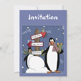 Invitación de Navidades con pingüino gracioso