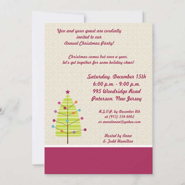 Invitación de Navidades de árbol verde / ornamento (Anverso)
