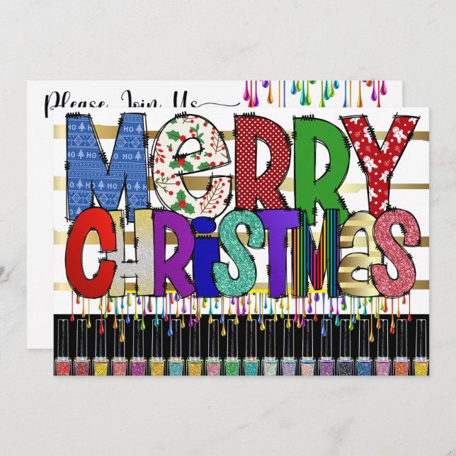 Invitación de Navidades de arte de las uñas de man (Anverso / Reverso)