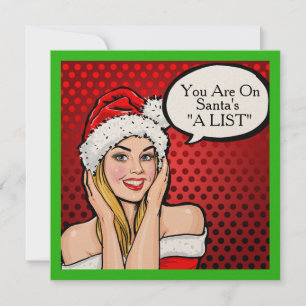 Invitación de Navidades de arte pop retro Chica