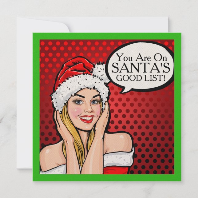 Invitación de Navidades de arte pop retro Chica (Anverso)