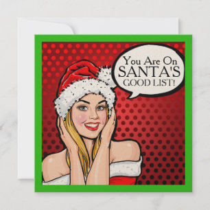 Invitación de Navidades de arte pop retro Chica