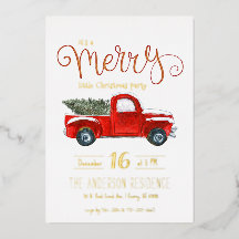 Invitación de Navidades de camiones rojos vintage