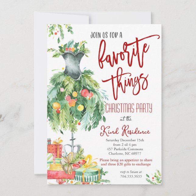 Invitación de Navidades de cosas favoritas (Anverso)