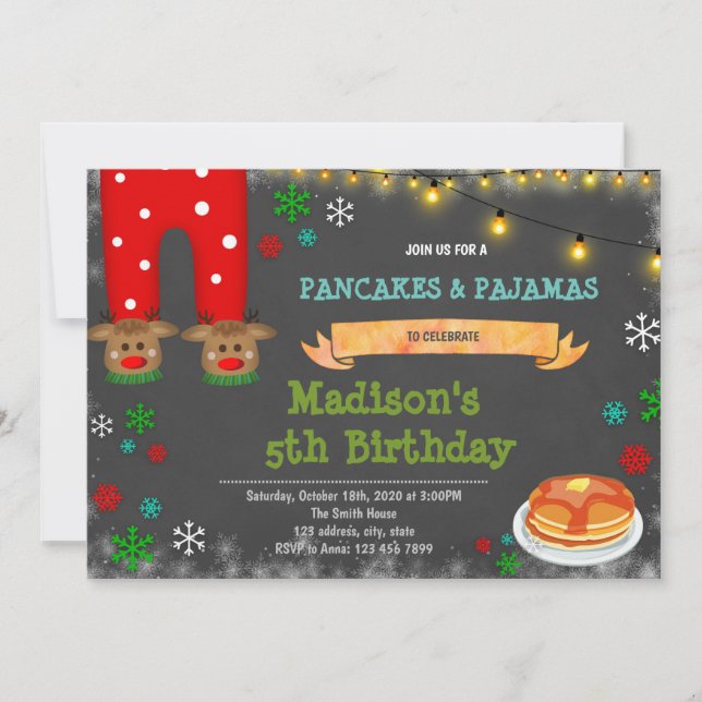 Invitación de navidades de crepes y pijamas (Anverso)