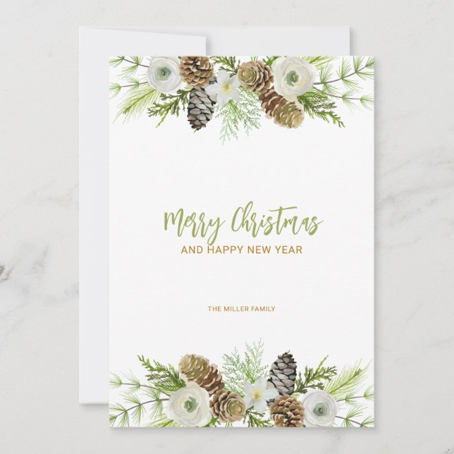 Invitación de Navidades de guirnaldas florales ver (Anverso)