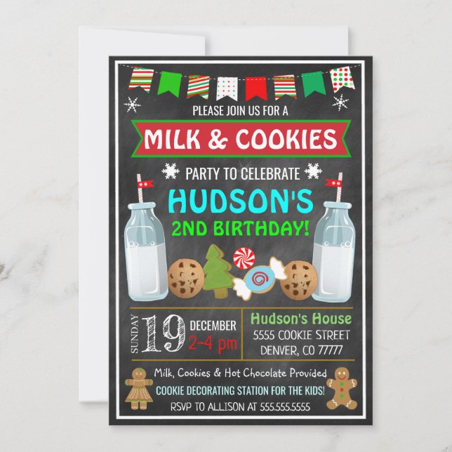 Invitación De Navidades De Leche Y Galletas (Anverso)