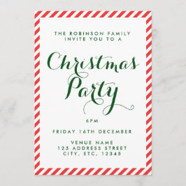 Invitación de Navidades de rayas de caramelo rojas