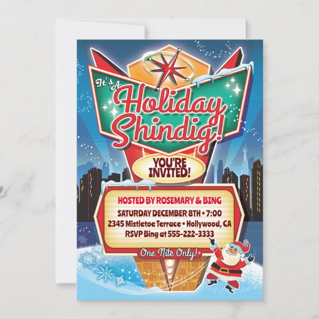 Invitación de Navidades de Rótulo Retro Neon (Anverso)