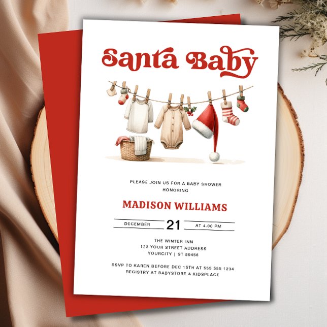 Invitación de navidades de Santa Baby Shower (Christmas Santa Baby Shower Invitation)