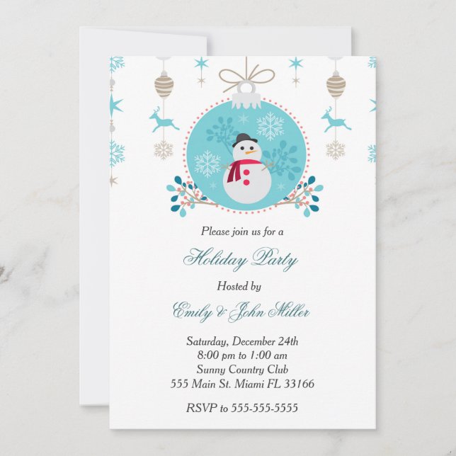 Invitación de navidades de vacaciones de oro azul  (Anverso)