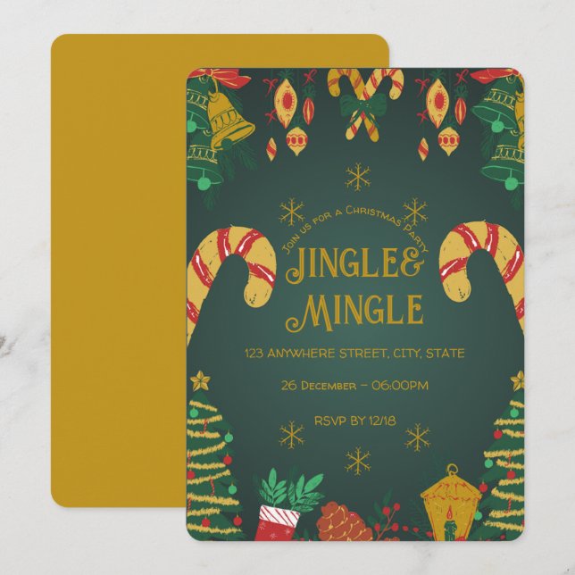 Invitación de Navidades Jingle y Mingle (Anverso / Reverso)
