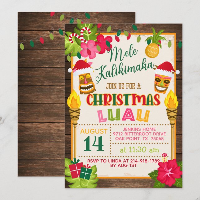 Invitación de navidades Luau (Anverso / Reverso)