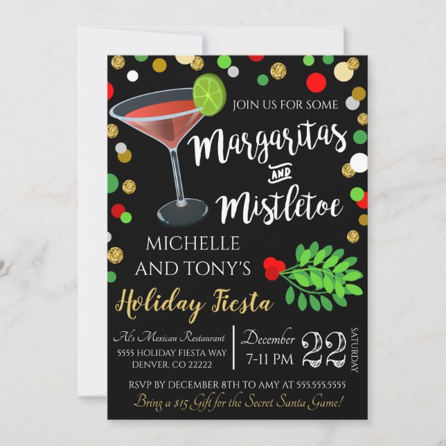 Invitación De Navidades Margaritas Y Mistletoe (Anverso)