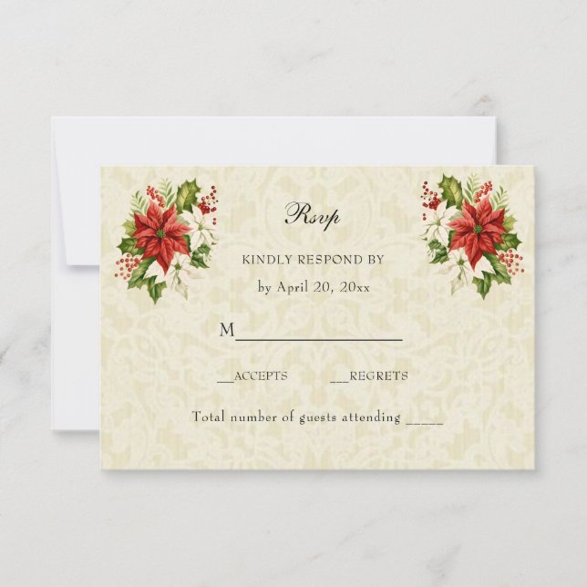 Invitación de navidades Poinsettia RSVP Insertar (Anverso)