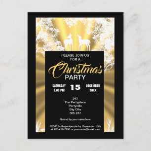 Invitación de Navidades rústicos negros y dorados