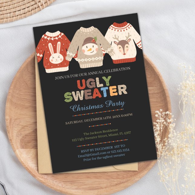 Invitación de Navidades suéteres feos (Colors Ugly Sweater Invitations)