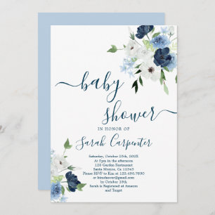 Invitación de Navy Blue Floral Baby Shower Boy