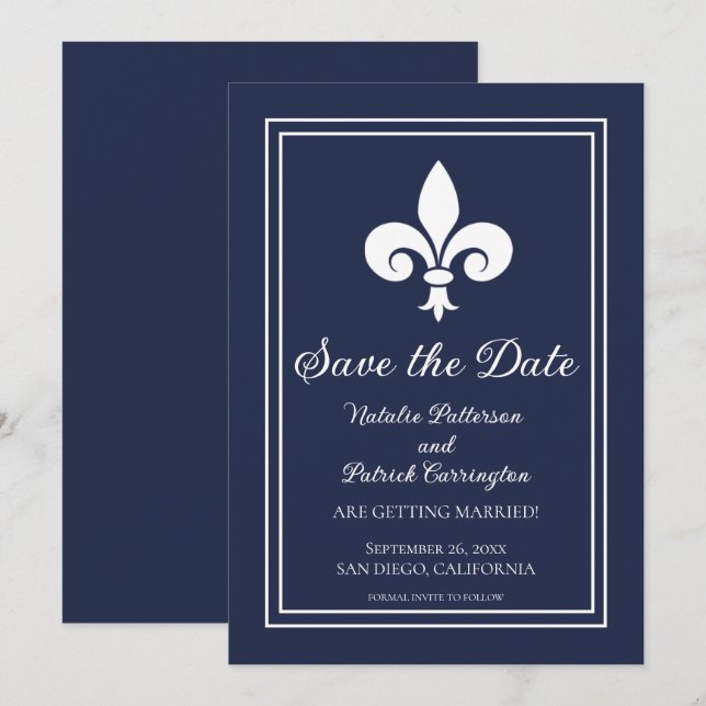 Invitación de Navy Fleur de Lis para guardar la fe (Anverso / Reverso)