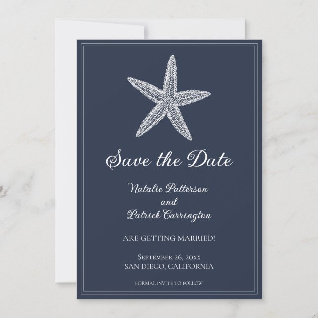 Invitación de Navy Starfish para guardar la fecha (Anverso)