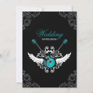 Invitación de negro Verde azulado Boda de rock y R