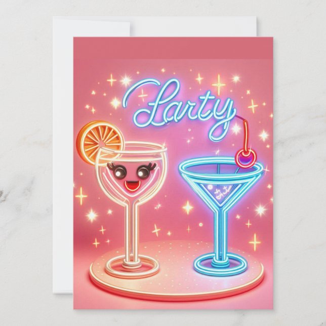 Invitación de neón de fiesta personalizada (Anverso)