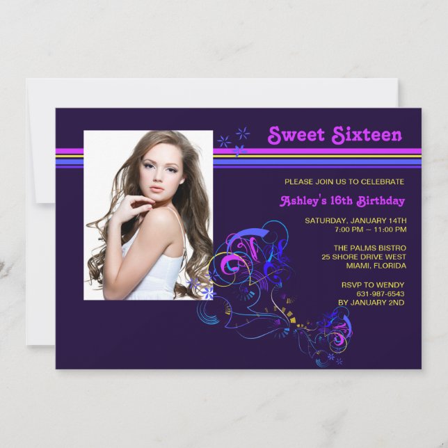 Invitación de neón de la foto de la noche (Anverso)