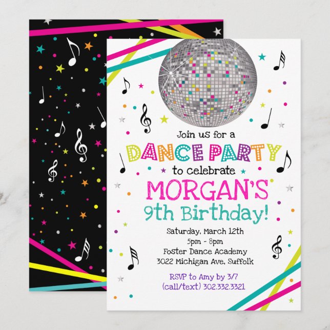 Invitación de neón del baile del resplandor (Anverso / Reverso)