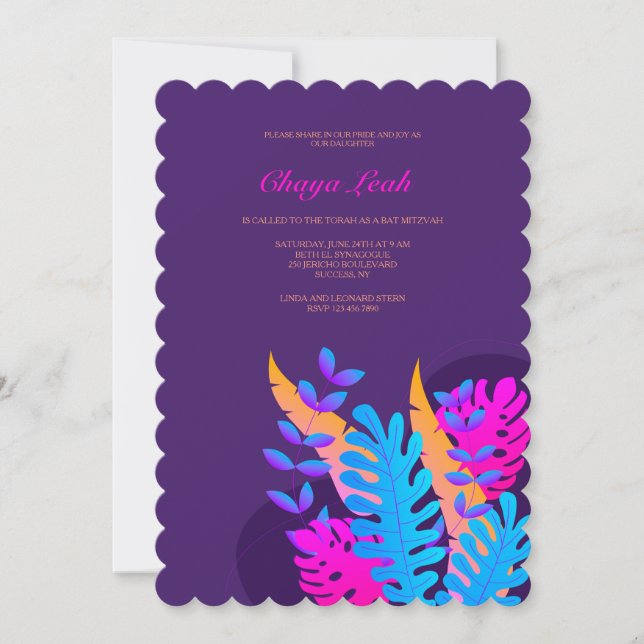 Invitación de Neon Foliage Bat Mitzvah (Anverso)
