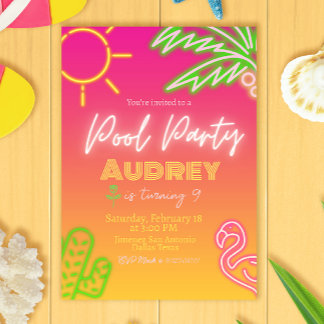 Invitación de Neon Pink, Fiesta de la piscina