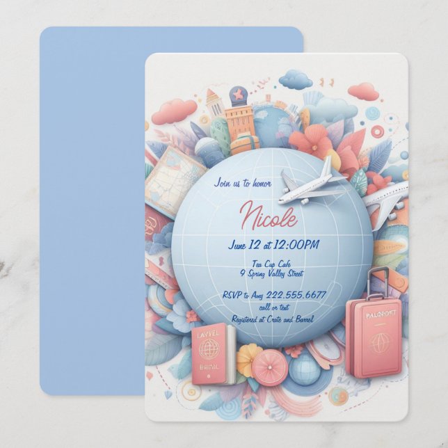 Invitación de Nicole para eventos de temas de viaj (Anverso / Reverso)