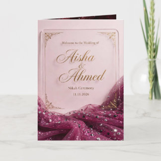 Invitación de Nikah con brillo rosa y dorado de lu