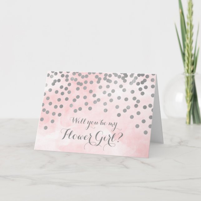 Invitación de niña de flores con confeti de plata  (Anverso)